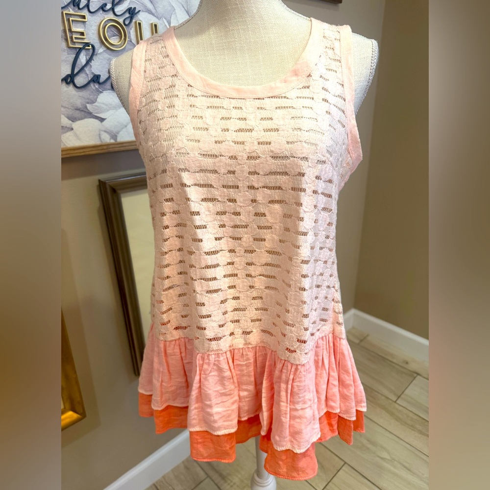 ANTHROPOLOGY A’REVE Pink Lace & Ruffle Tank Top